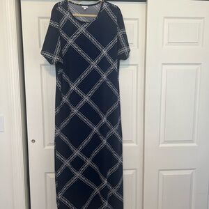 Navy Rope-Print Lularoe Short-Sleeve Maxi Dress